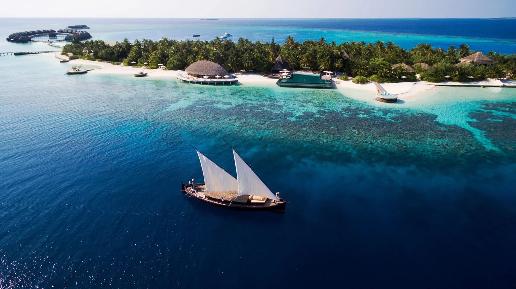 Huvafen Fushi, hero, North Malé Atoll, Maldives, afternoon light over the lagoon