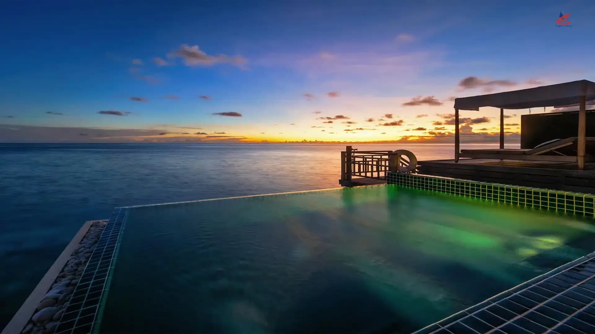 Outrigger Konotta Maldives Resort, hero, Gaafu Dhaalu Atoll, Maldives, afternoon light over the lagoon