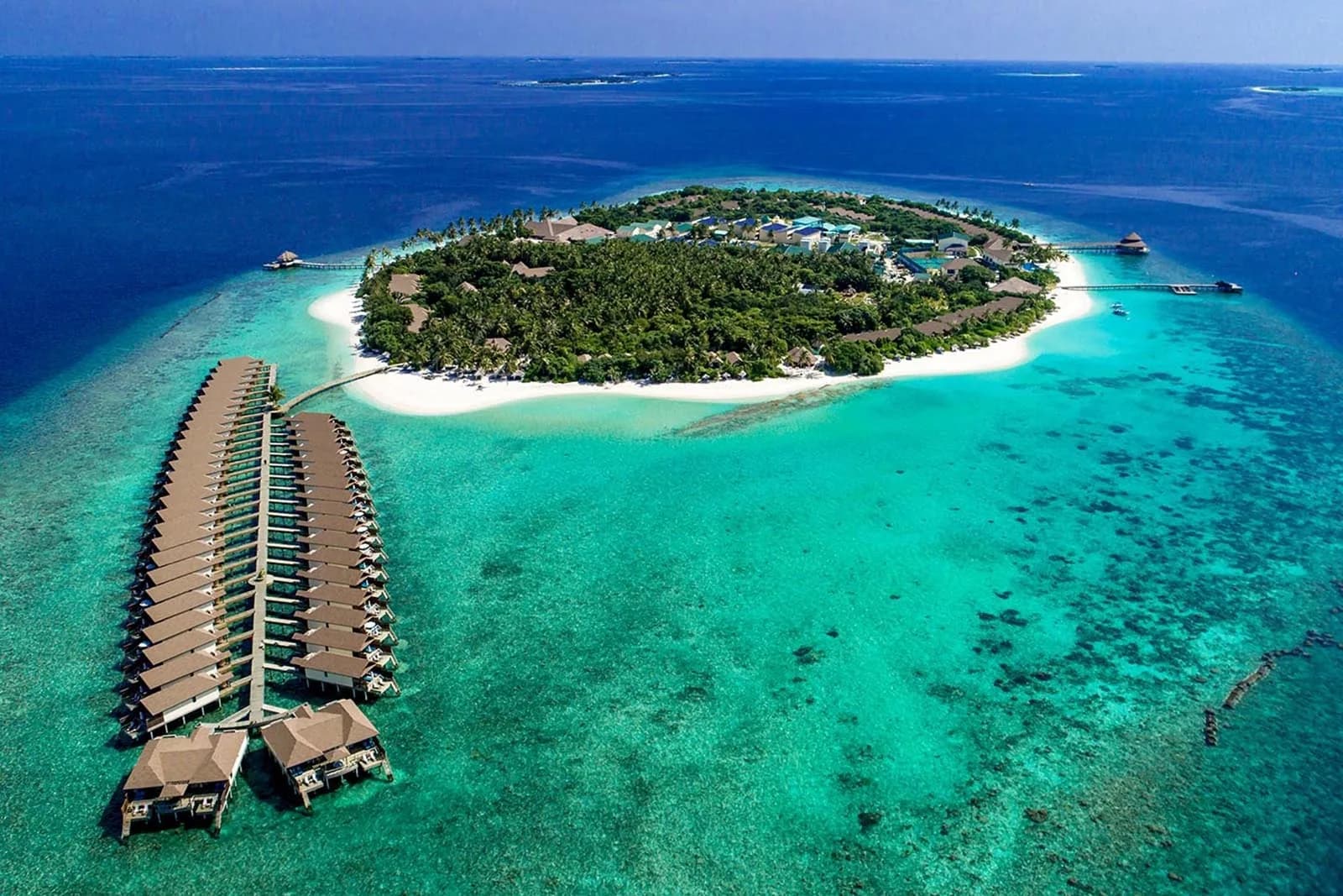 Reethi Faru Resort, hero, Raa Atoll, Maldives, afternoon light over the lagoon