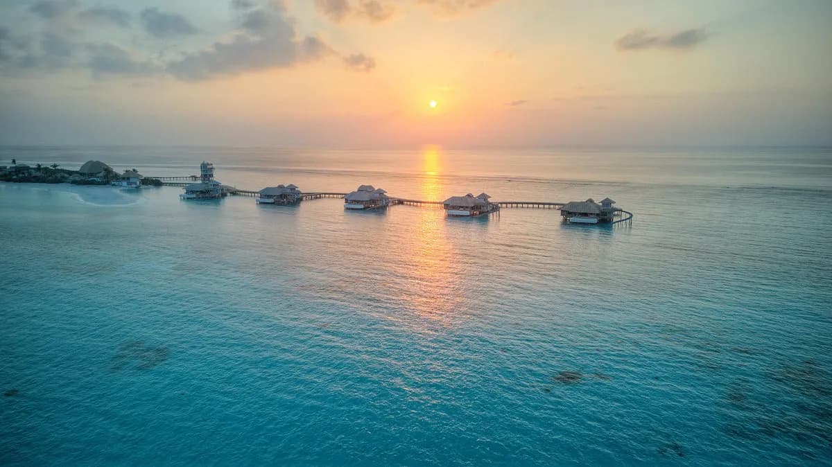 Soneva Secret, hero, Haa Dhaalu Atoll, Maldives, afternoon light over the lagoon