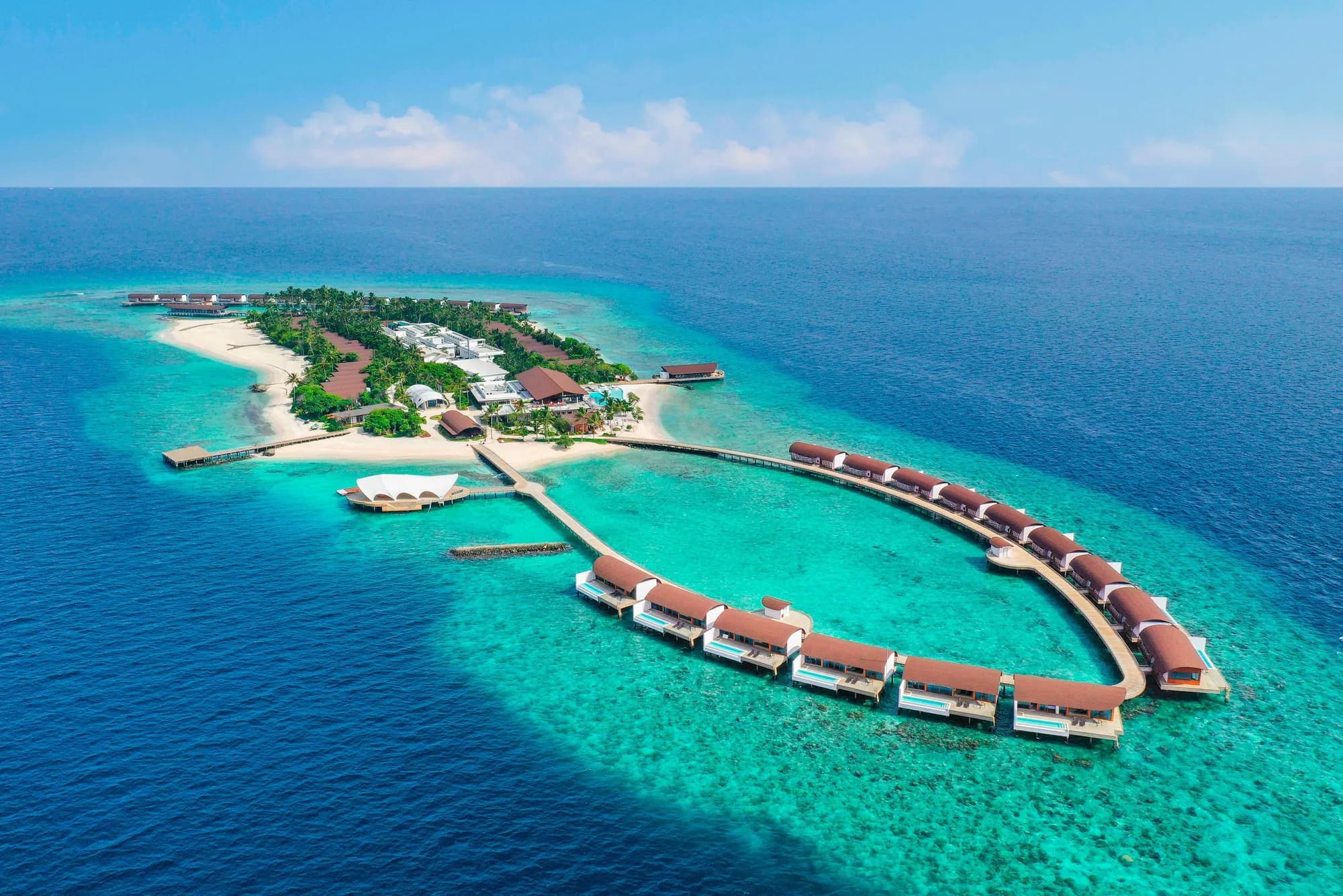 The Westin Maldives Miriandhoo Resort, hero, Baa Atoll, Maldives, afternoon light over the lagoon