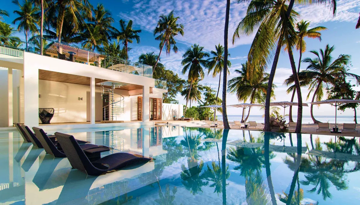 Amilla Maldives, villa beach, Baa Atoll, Maldives, Eight-Bedroom Great Beach Villa Residence, the country's deepest multi-generational family inventory at the upper-tier polish.