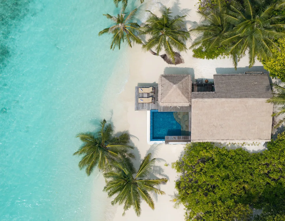Bandos Maldives, villa beach, North Malé Atoll, Maldives, Jacuzzi Beach Villa at the perimeter configuration.