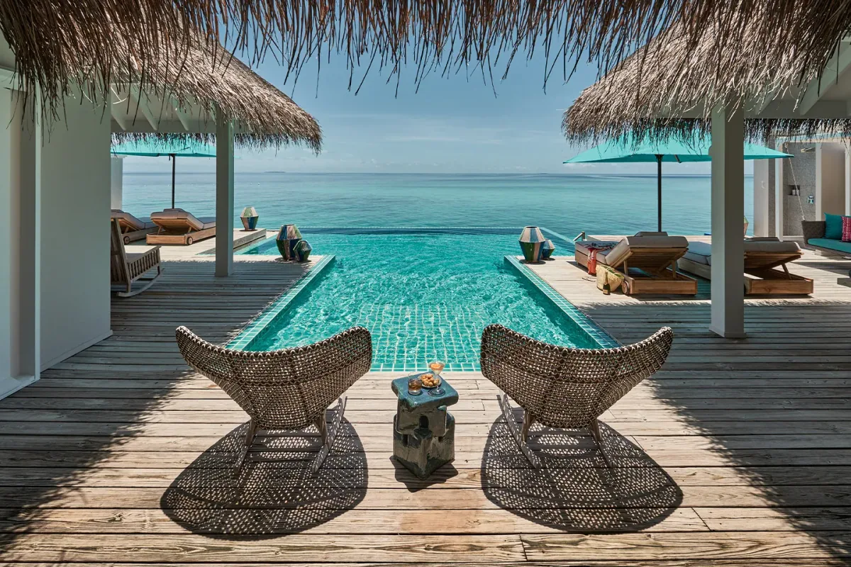 Finolhu Baa Atoll, villa overwater, Baa Atoll, Maldives, Ocean Pool Villa, the lagoon-side retro-design lifestyle-resort configuration.