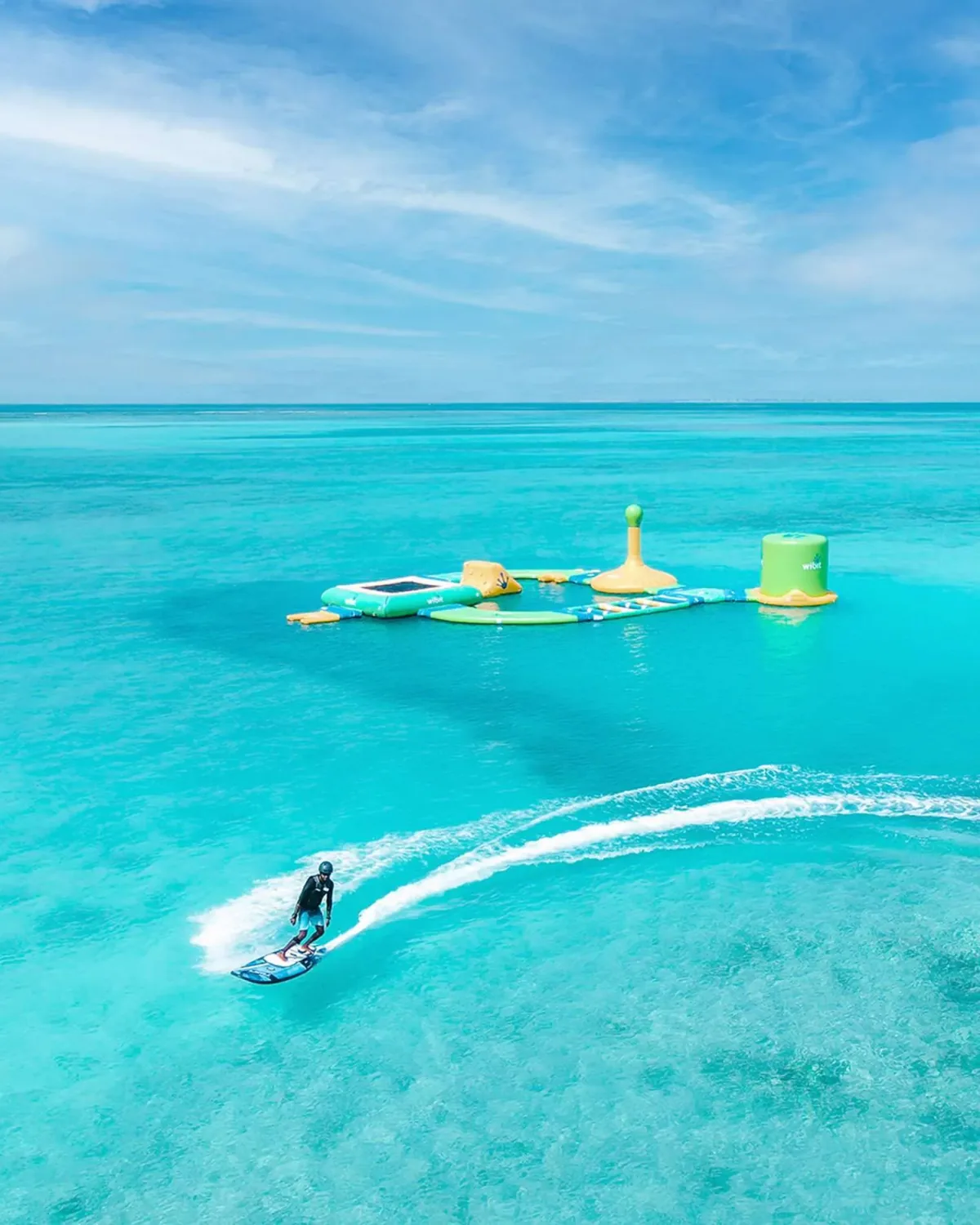 Hideaway Beach Resort & Spa, e-surf rider and Wibit floating aqua park on Dhonakulhi lagoon, Haa Alif Atoll, Maldives