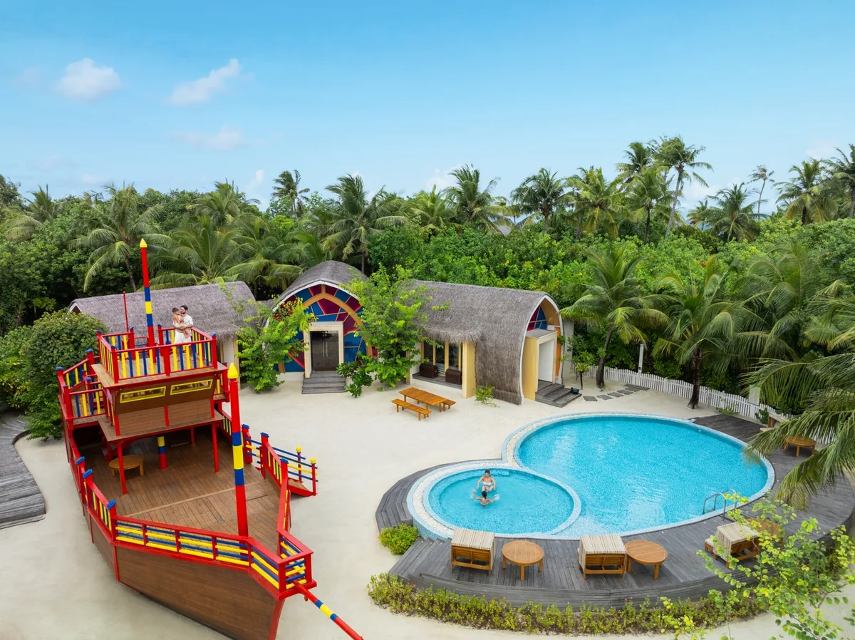 JW Marriott Maldives Resort & Spa, Little Griffins Kids' Club pirate-ship play structure and round kids' pool, Shaviyani Atoll, Maldives