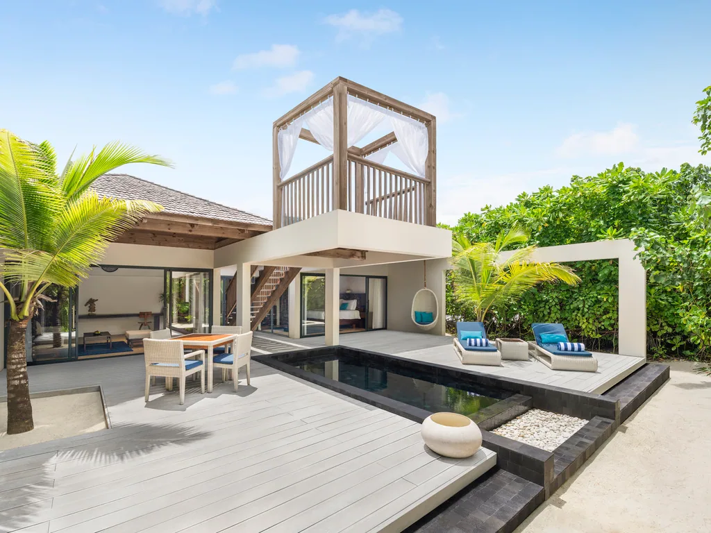 Mövenpick Resort Kuredhivaru, Beach Pool Villa two-storey with rooftop pavilion and dark-tile pool, Noonu Atoll, Maldives