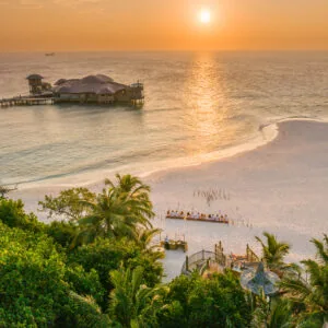 So Primitive open-fire beach dinner with Chef Sobah at sunset at Soneva Fushi.