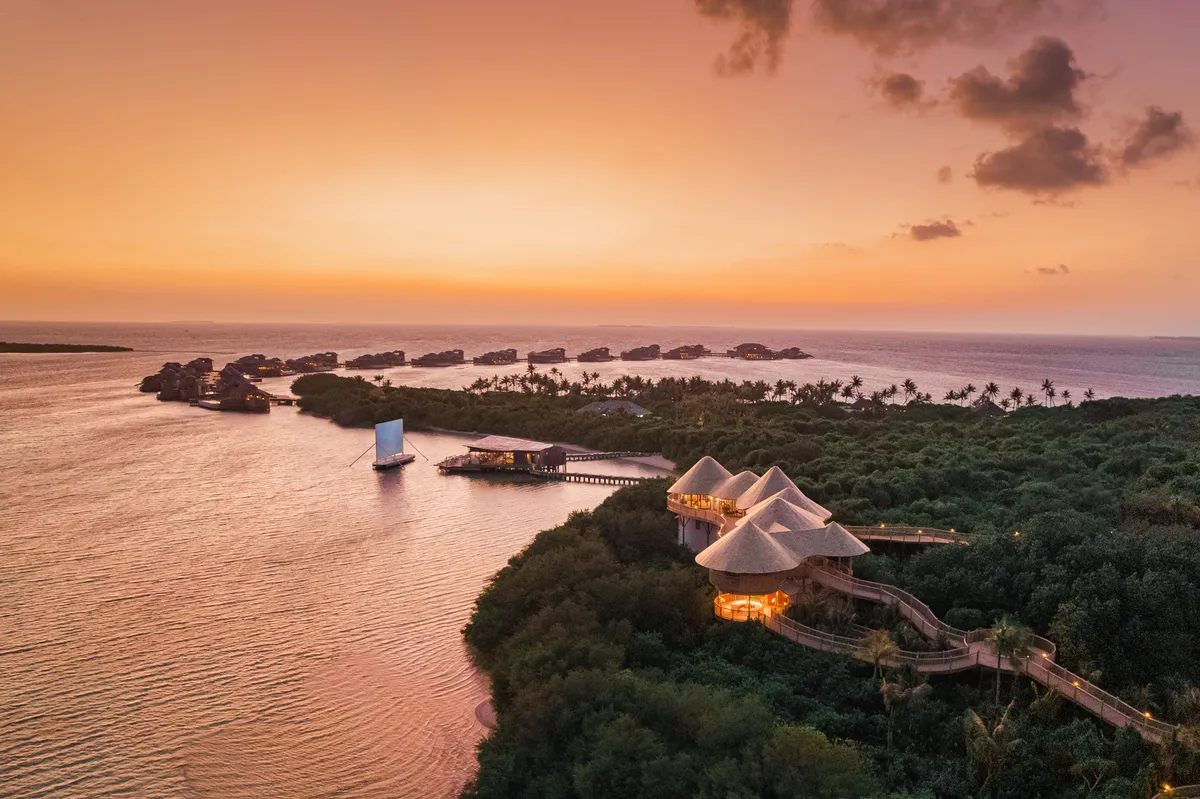 Soneva Soul wellness treetop pavilion on a small island inside the Medhufaru lagoon, Soneva Jani.
